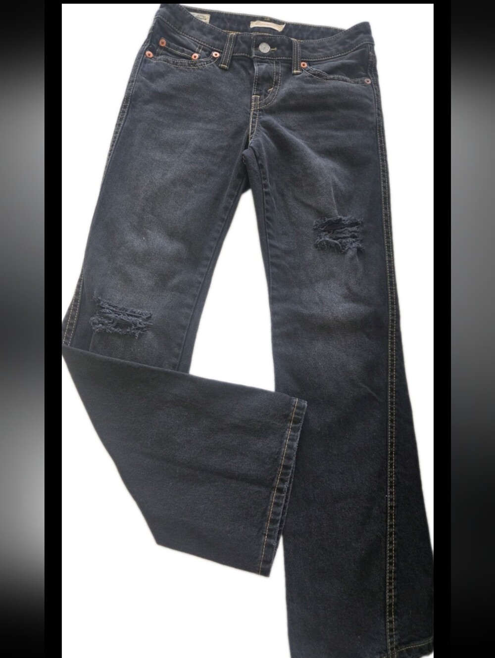 Levi's Y2K  Black Wide-Leg Distressed Flare Jeans